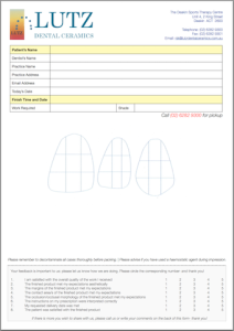 Image shows the Lab Form used by clients of Lutz Dental Ceramics